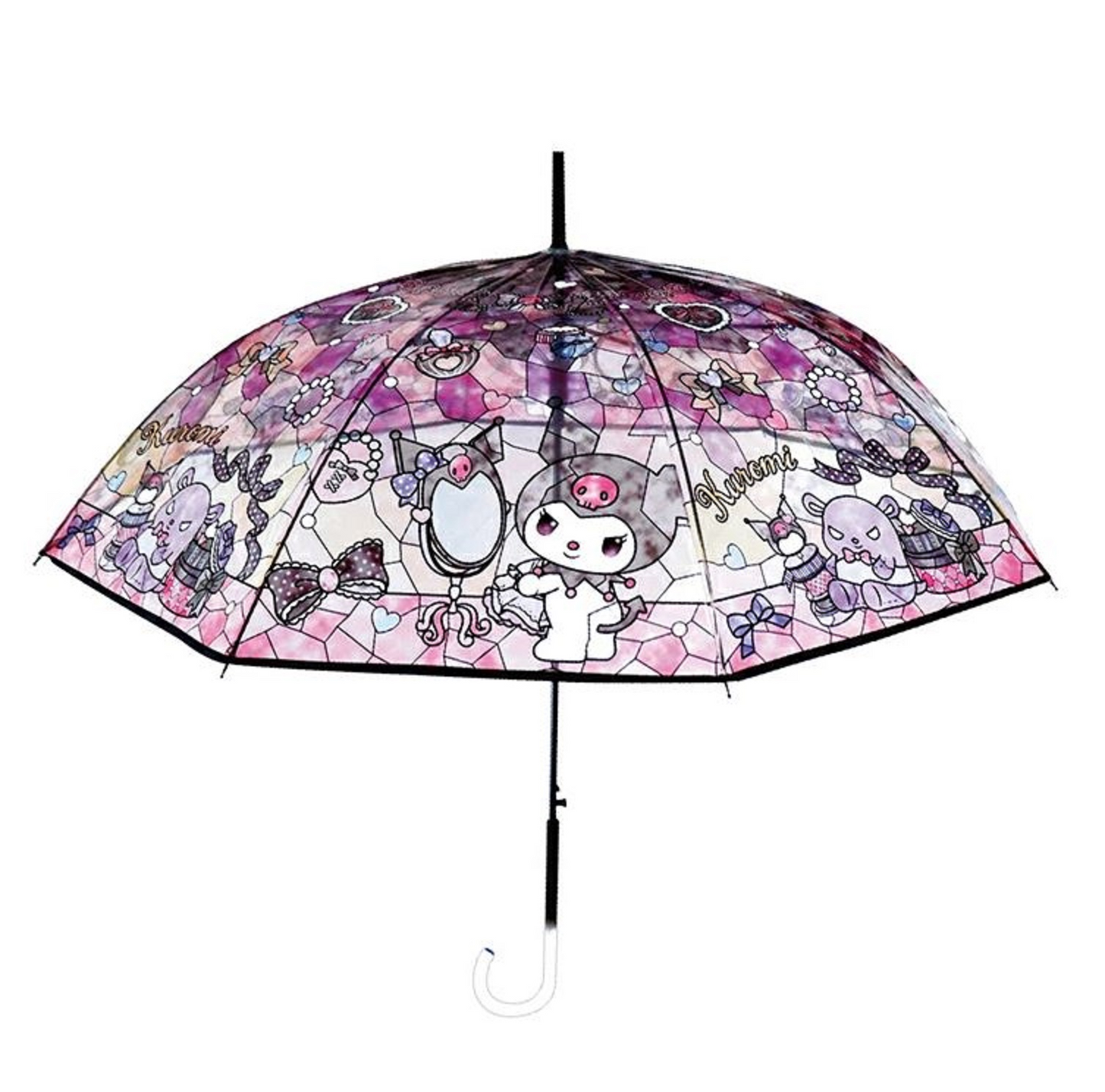 Sanrio Kawaii Stainedglass Like Kuromi Vinyl Jump Start Stick Large Umbrella. Dome Type Deep Tension Stylish and Very Popular. Best Gift. 8 Bones 23.5"" Each is Made of Lightweight, Durable, and Break-Resistant Fiberglass.