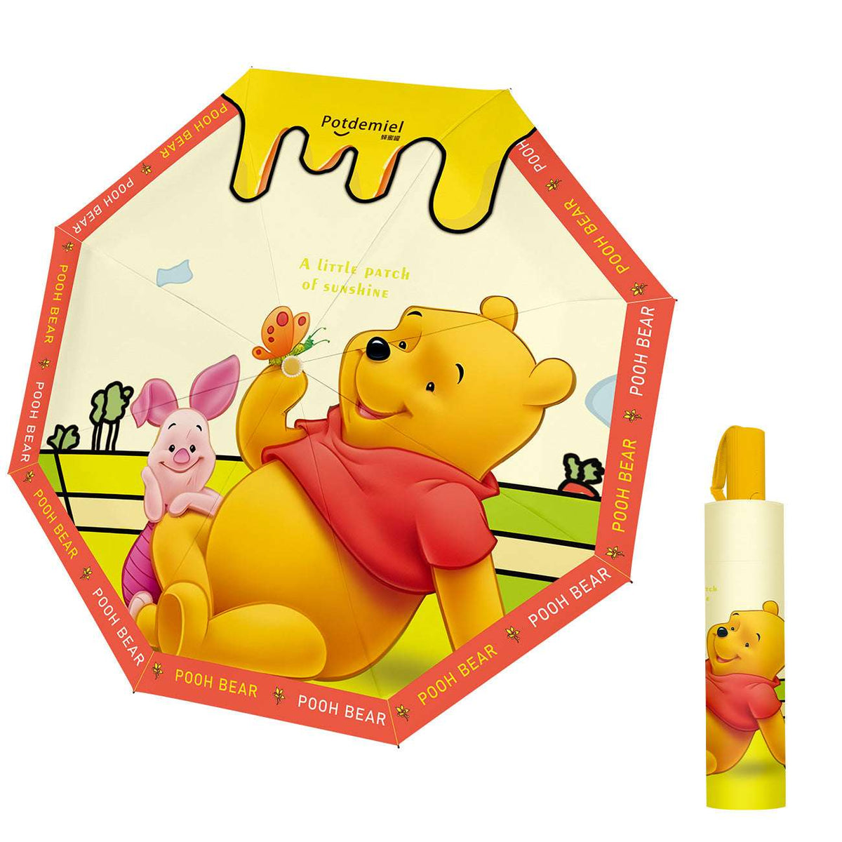 Disney Winnie The Pooh Folding Auto Open-Close Rain-Sun Umbrella.