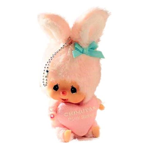 RRI Soft Toy Monchhichi's Friend Chimutan Rabbit Keychain 6 inches . Rare.Collectible.Limited Edition., Pink