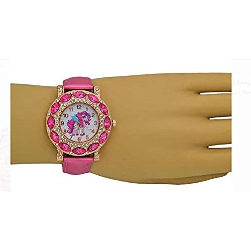 Girls Women's Unicorn Lucky  Watch Gold-Tone Bling Bling Case Luminous Watch Hands .