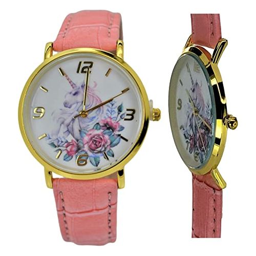 Girls Women's Fashion Unicorn Lucky Gift Watch, 6.5mm Ultra-Thin Big Face Business Casual Ladies Watch, Analog Quartz Female Dress Modern Watch. Pink.