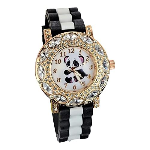 Modern Fashion Cute Lucky Panda Analog Quartz Gift Watch Stones Bling Bling Dial. Luminous Watch Hands.