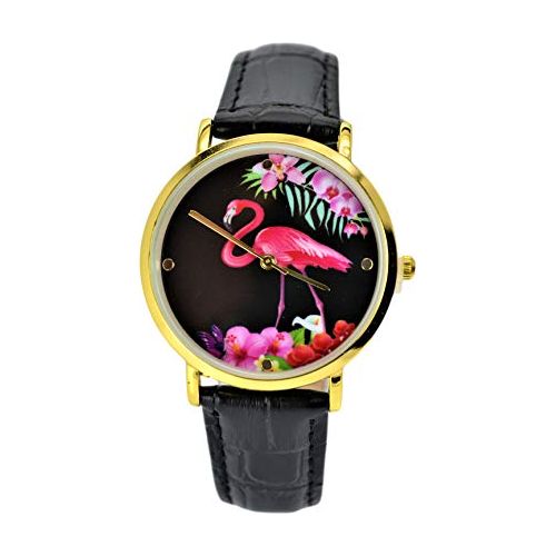 RRI Pink Flamingo Wrist Watch for Girls Women.Fashion Large Analog Dial.Leather Band