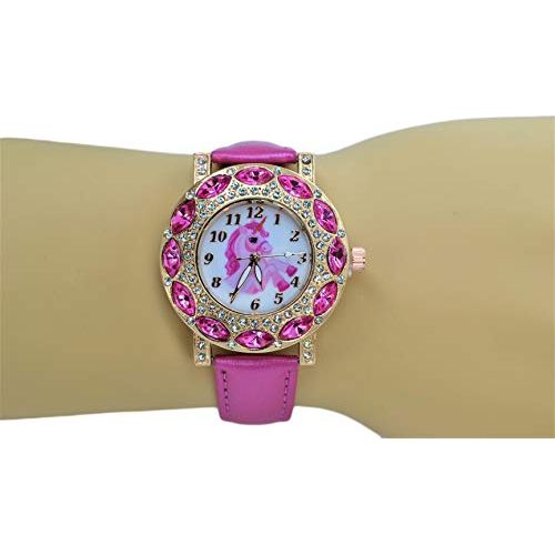 Girls Pink Unicorn Stones Watches .leather Band.Unique and Fashion.